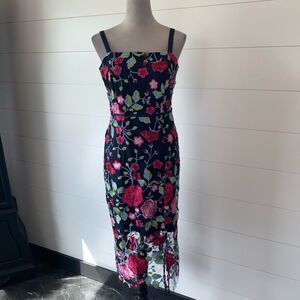 Sam Edelman Navy Dress with Pink Floral Embroidery